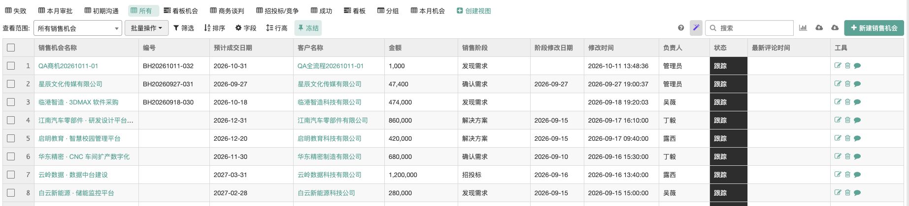 商机列表的 AI 入口，工具栏保持单行显示
